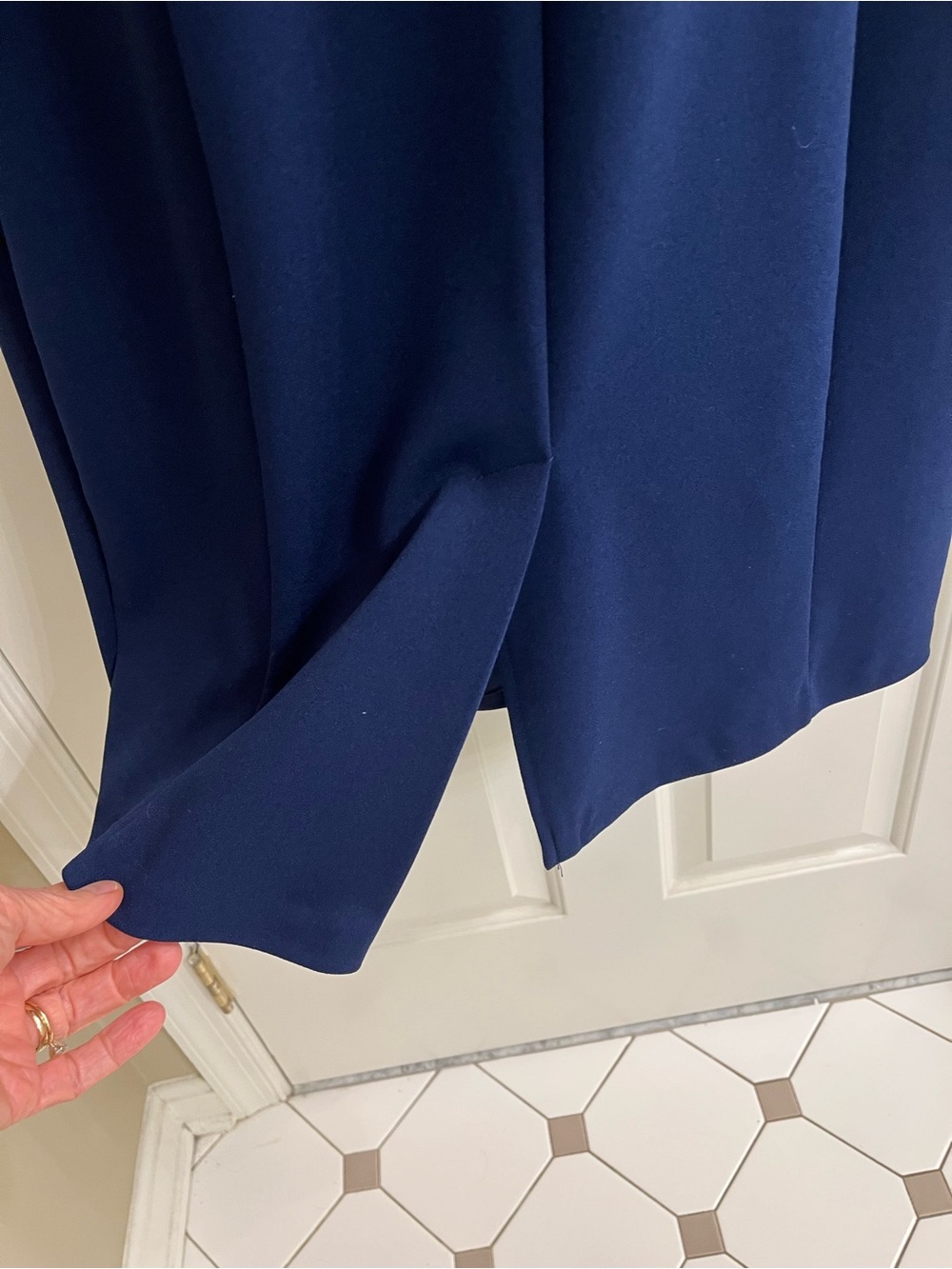 Adrianna Papell Navy Blue Midi Dress with Tiered Bell Sleeves - Picture 6 of 13